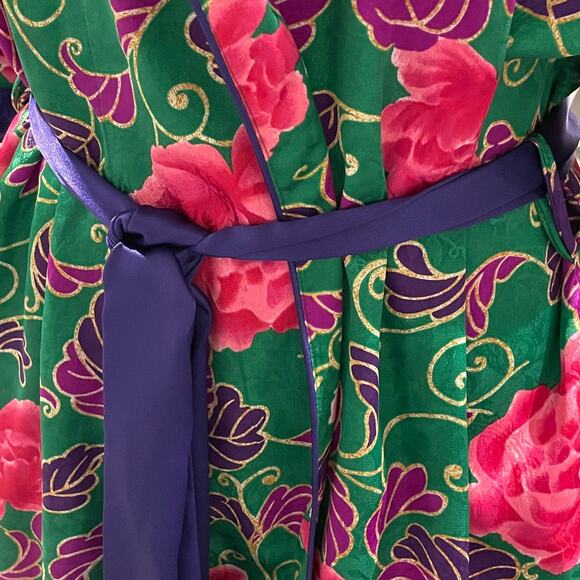 VTG Victoria's Secret Gold Label Robe M/L Floral Belted Green Pink Purple - Picture 6 of 16